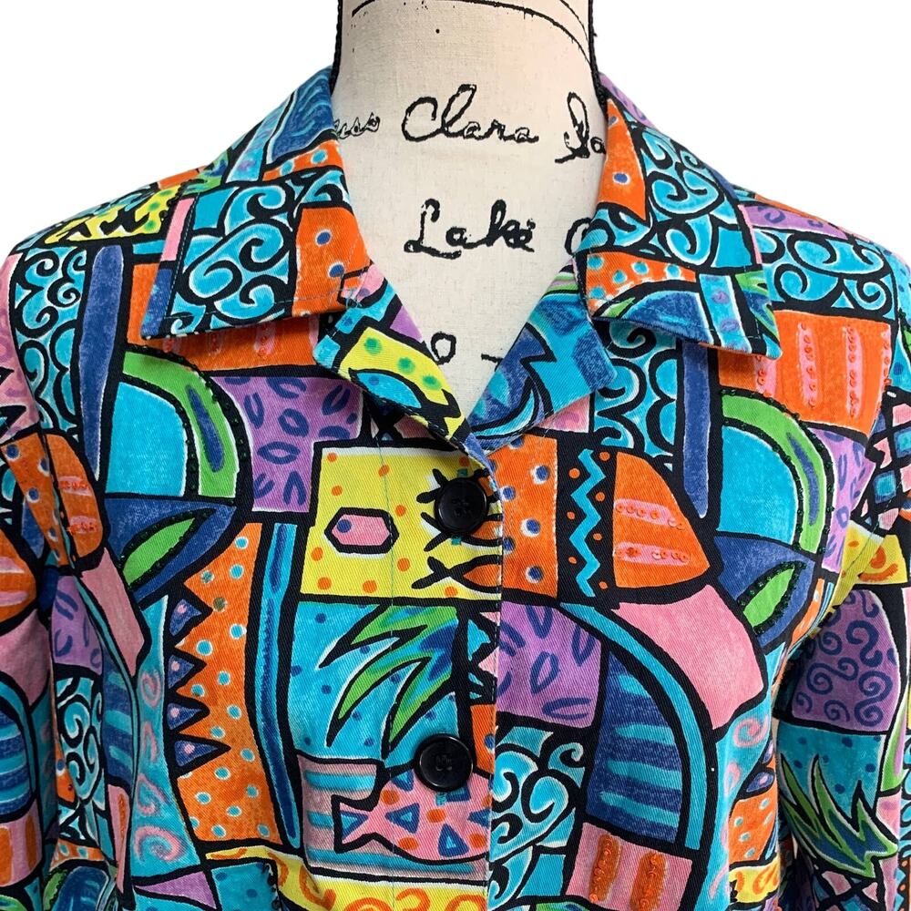 Woman's Vintage Keren Hart Whimsical Colorful Cotton Jacket Size L